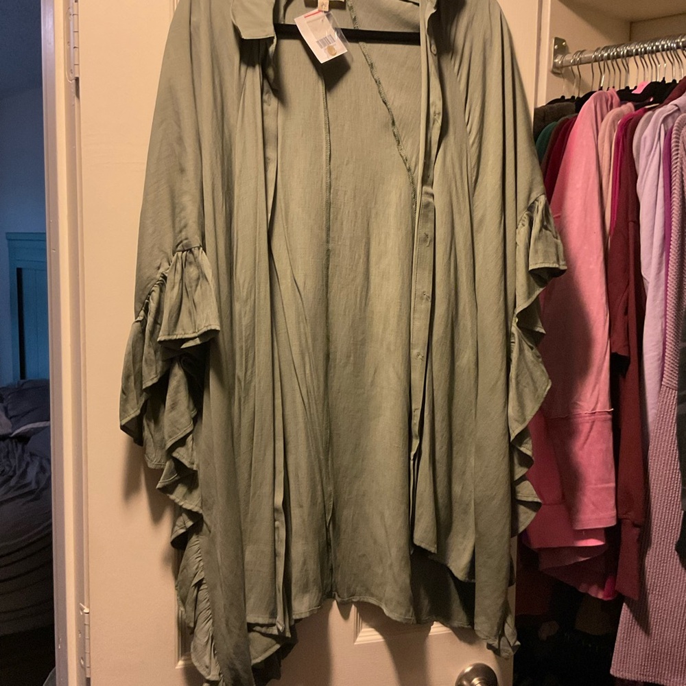 Flowy Green Ruffle Shirt